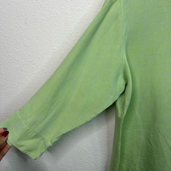 LL Bean Women’s Green 100% Linen 3/4 Sleeve Button Up Top Size L - Picture 5 of 14